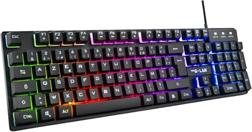 THE G-LAB Keyz Caesium Gaming-Tastatur, QWERTY, mehrfarbige RGB-Hintergrundbeleuchtung, 19 Anti-Ghosting-Tasten, halbmechanisch, leise, für PC, PS4, PS5, Xbox