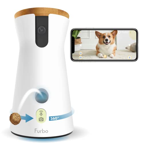 Furbo 360° Hundekamera: [Neu 2023] Rotierende 360°-Weitwinkel-Haustierkamera mit Leckerliwurf, Farbnachtsicht, 1080p-HD-Schwenk, 2-Wege-Audio, Bell-Alarm, WLAN, Entwickelt für Hunde