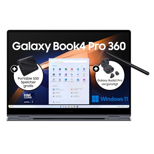 Samsung Galaxy Book4 Pro 360 Notebook, 16"-Laptop, Intel Core Ultra 7, 16 GB RAM, 1 TB, Moonstone Gray