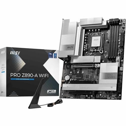 MSI PRO Z890-A WiFi Mainboard, ATX - Unterstützt Intel Core Ultra Prozessoren (Series 2), LGA 1851-90A SPS VRM, DDR5 Memory Boost (9200+ MT/s OC), PCIe 5.0 x16 & 4.0 x16, M.2 Gen5, Wi-Fi 7, 5G LAN - Schwarz