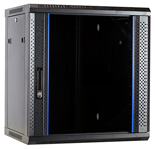 DSIT 12HE Netzwerkschrank (Serverschrank) 19 Zoll Wandmontage - mit Glastür (BxTxH) 600 x 450 x 634mm - Schwarz - Abschließbar - Traglast 60 kg - Robuste Konstruktion
