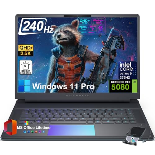 Alienware 16 Area 51 Gaming-Laptop, NVIDIA RTX 5080 16 GB GDDR7, Intel Ultra 9 275HX bis 5,4 GHz, 16 Zoll QHD+ 240 Hz, Windows 11 Pro, Lifetime Office, AlienFX RGB Tastatur, externes DVD-Laufwerk, 64 GB DDR5