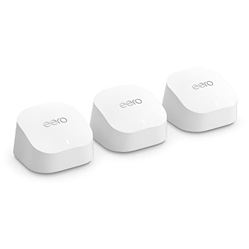 Dualband-Mesh-Wi-Fi-6-System Amazon eero 6+ mit integriertem Smart Home-Hub von Zigbee und Unterstützung für 160-MHz-Client-Geräte (Dreierpack)