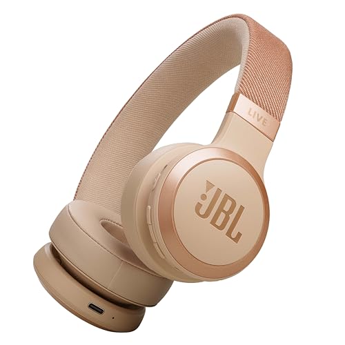 JBL Live 670 NC – Bluetooth On-Ear-Kopfhörer mit adaptivem Noise-Cancelling – Kabellose Ohrhörer Signature Sound und Sprachassistent – Langer Musikgenuss für bis zu 65 Stunden – Sandstein