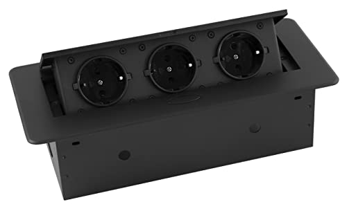 MC POWER Tisch-Einbausteckdose TS-03S 3-Fach Steckdose schwarz mit 1,8m Kabel, 267x120x68mm