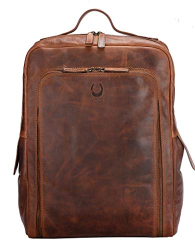 Corno d´Oro Premium Rucksack Herren Leder Groß I Handgefertigter Damen Laptoprucksack 17 Zoll Laptop I XL Kurierrucksack Vintage Backpack Braun