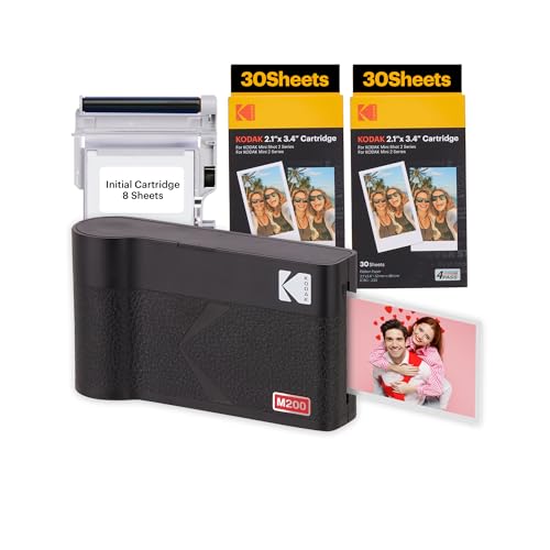 KODAK Mini 2 ERA 4PASS Mobiler Fotodrucker (5,3x8,6cm) Schwarz, Premiumqualität, 4PASS-Technologie, 60-Blatt-Patrone