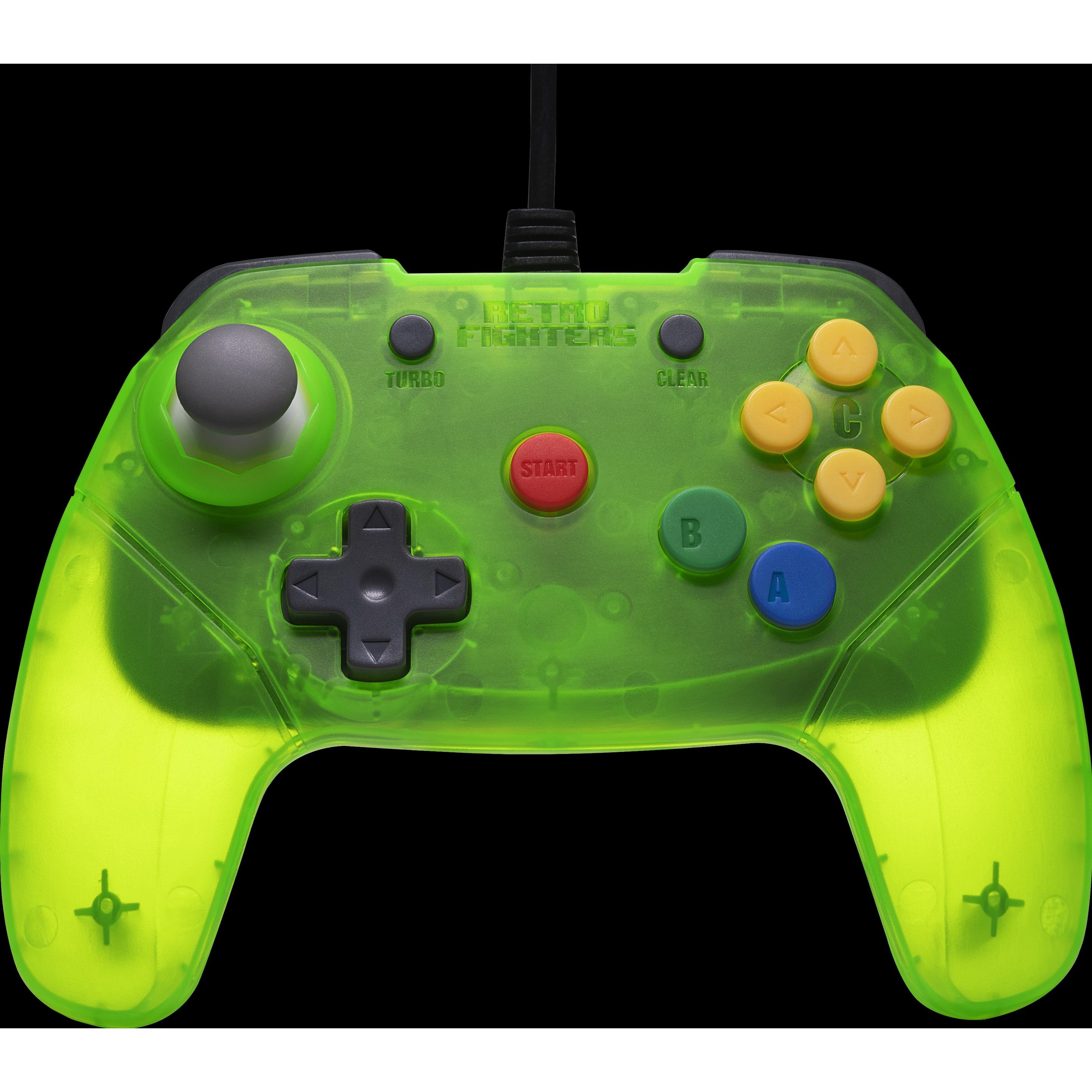 Retro Fighters Brawler64 Wired Controller, ergonomischer Gaming-Controller mit präzisem Analog-Stick und Turbo-Funktion, grün