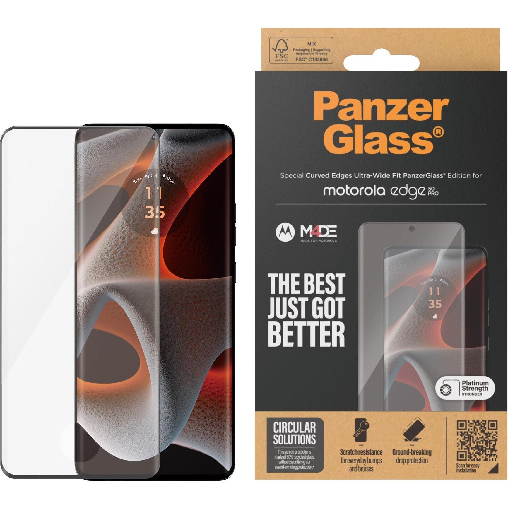 PanzerGlass Displayschutz Motorola Edge 50 Pro Ultra, Ultra-Wide Fit, transparent, recyceltes Material, hohe Kratz- und Stoßfestigkeit, inklusive EasyAligner