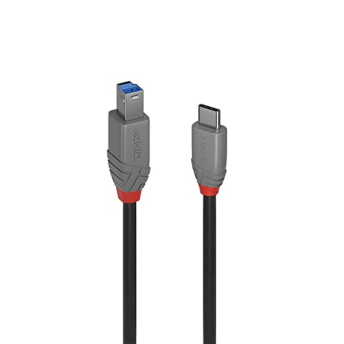 LINDY Anthra Line USB 3.2 Kabel Typ C zu B, 3m, schwarze Ausführung mit 10 Gbit/s Datenrate und bi-direktionaler Funktion