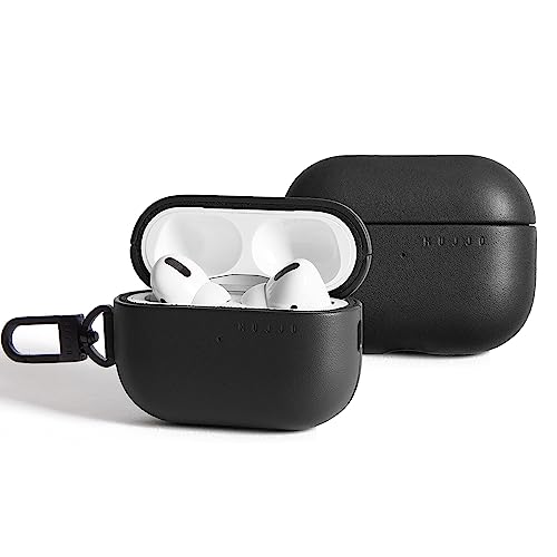 Mujjo Echelon Leather AirPods Pro (1 & 2) Case, Kopfhörertasche + Schutzhülle aus Leder, Schwarz