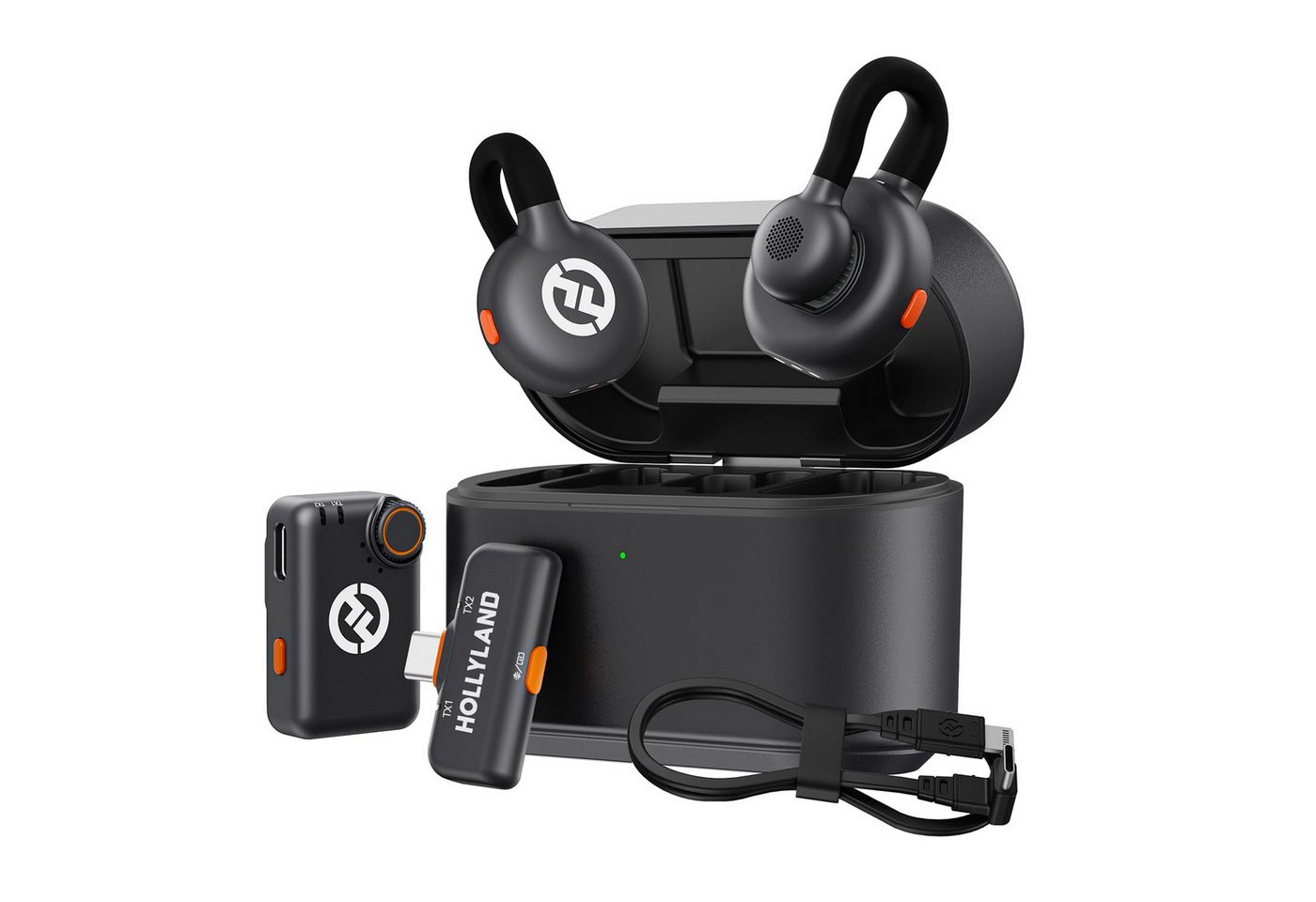 Hollyland LARK M2S Kabelloses Lavaliermikrofon, Geräuschunterdrückung, 300m Reichweite, Titan-Clip, Plug-and-Play, bis zu 27 Stunden Akkulaufzeit