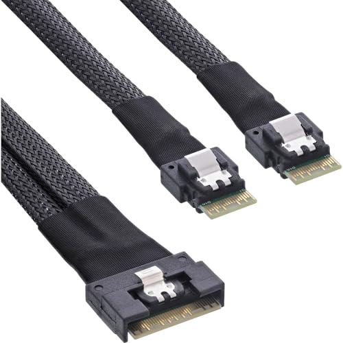 InLine® Slim SAS Kabel, SFF-8654 8i zu 2x SFF-8654 4i, 0,75m, 24Gb/s Übertragungsrate, SAS 4.0 kompatibel