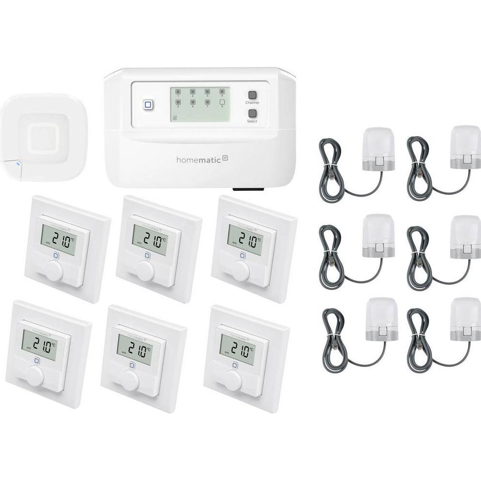 Homematic IP Smart Home Set, Funk Access Point 2, Fußbodenheizungscontroller, 6x Wandthermostat, 6x Smart Home Hub