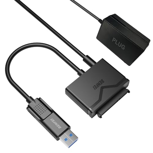 BENFEI USB 3.0 auf SATA Adapter, 2-in-1 Festplattenadapter für 2,5 Zoll / 3,5 Zoll HDD/SSD mit 12V/2A Netzadapter, unterstützt UASP, Plug-and-Play