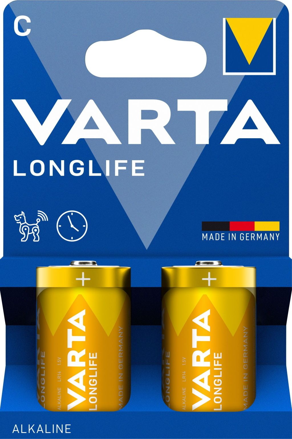 VARTA Alkaline Batterie Longlife Baby (C/LR14), 2 Stück, langlebige Premium Batterien für Geräte mit niedrigem Energiebedarf