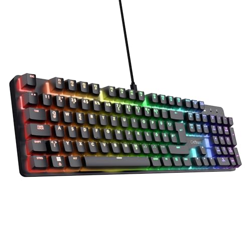 Trust Gaming GXT 871 Zora Mechanische Gaming Tastatur mit RGB Beleuchtung, Lineare Huano Switches, N-Key Rollover Anti-Ghosting, USB Programmierbar, Deutsch QWERTZ Layout