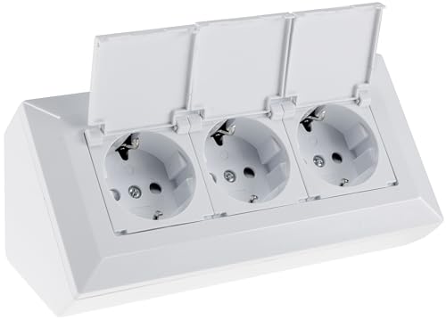 ChiliTec Steckdosenblock 3-Fach, Mehrfachsteckdose mit Klappdeckel, 230V, Schutzkontaktsteckdosen, weiß
