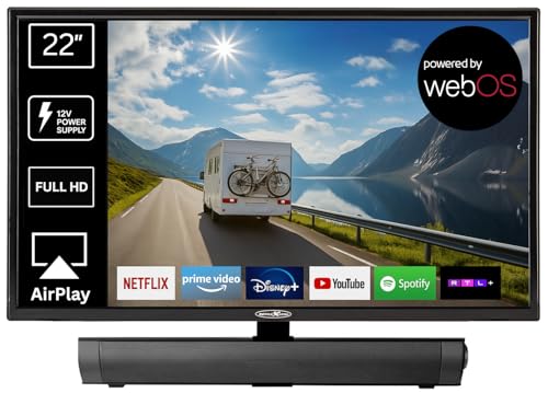 REFLEXION LED22iBT Smart-TV 22 Zoll, Full-HD, WLAN, Bluetooth, inkl. Soundbar und 12V-KFZ-Adapter – ideal für Wohnmobile, Wohnwagen, Camper & Boote