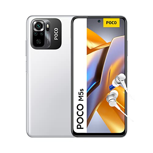 POCO M5s Smartphone+Kopfhörer, 4+128GB Handy ohne Vertrag, 6.43” FHD+ AMOLED DotDisplay, MediaTek Helio G95, 64MP AI Quad-Kamera, 5000mAh, NFC, White (DE Version + 2 Jahre Garantie) Ohne Aufladegerät