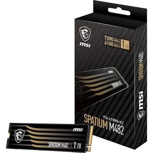 MSI SPATIUM M482 PCIe 4.0 NVMe M.2 1TB - Interne SSD, 7.200 MB/s lesen, 6.100 MB/s schreiben, für Konsole und PC, Schwarz