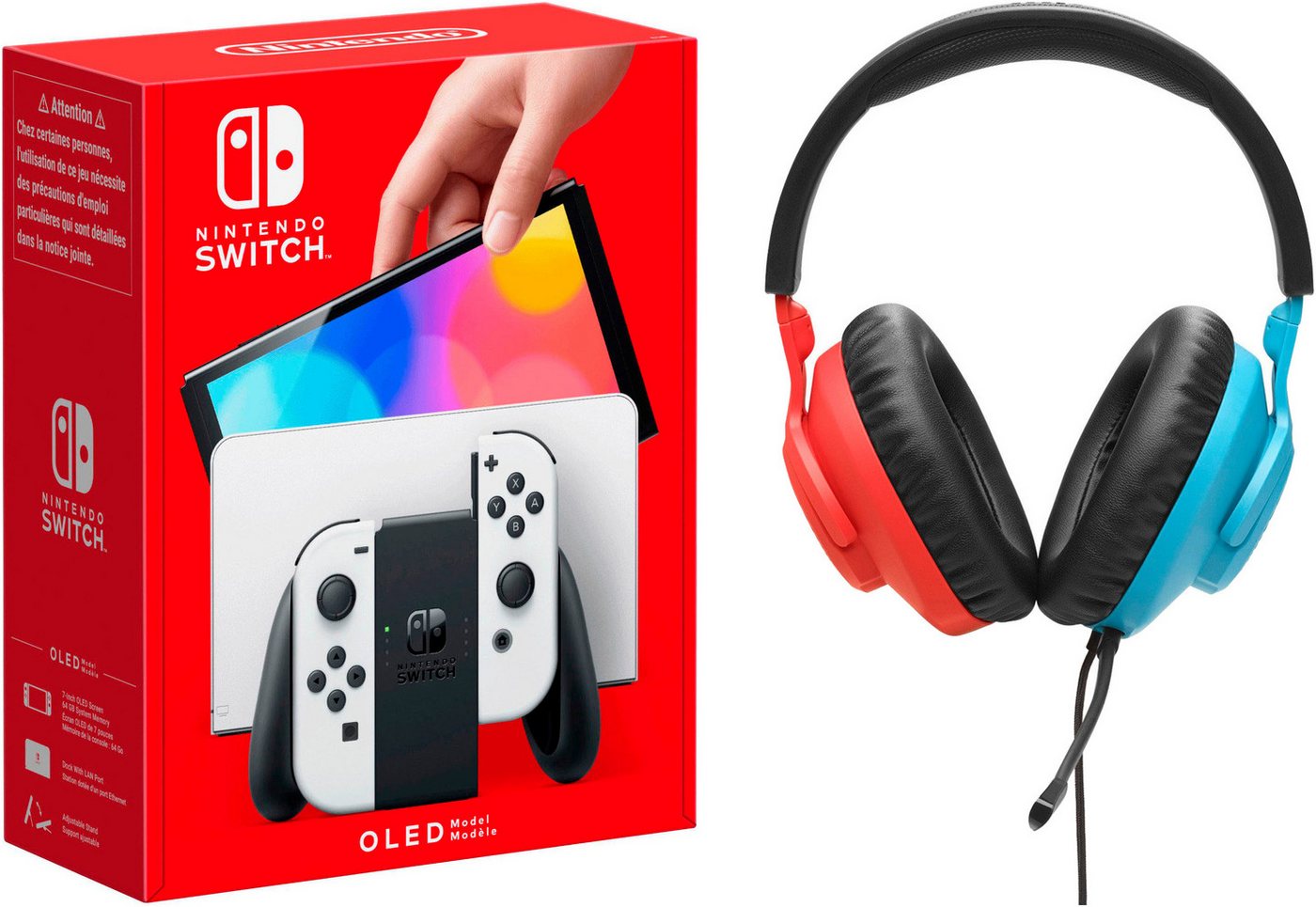 Nintendo Switch OLED Modell, Konsolen mit 7-Zoll-OLED-Bildschirm und gratis JBL QUANTUM 100N Gaming-Headset (UVP 39,99)