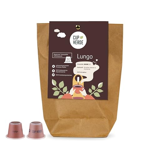 Cup Verde Lungo Kaffeekapseln, 30 Stück, kompatibel mit Nespresso, fein aromatisch, klimaneutral, biologisch abbaubar