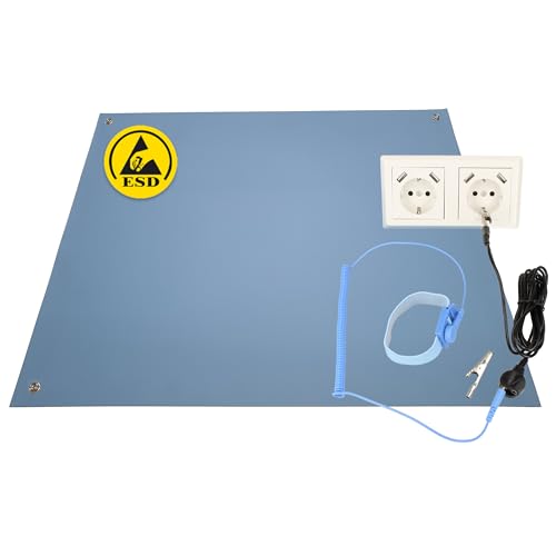 Minadax 60 x 50cm Antistatik ESD Computer Matte Tischmatte „Premiumqualität“ inkl. Manschette + 2,4m Verlängerung - ESD-Schutz in Schwerer Ausführung