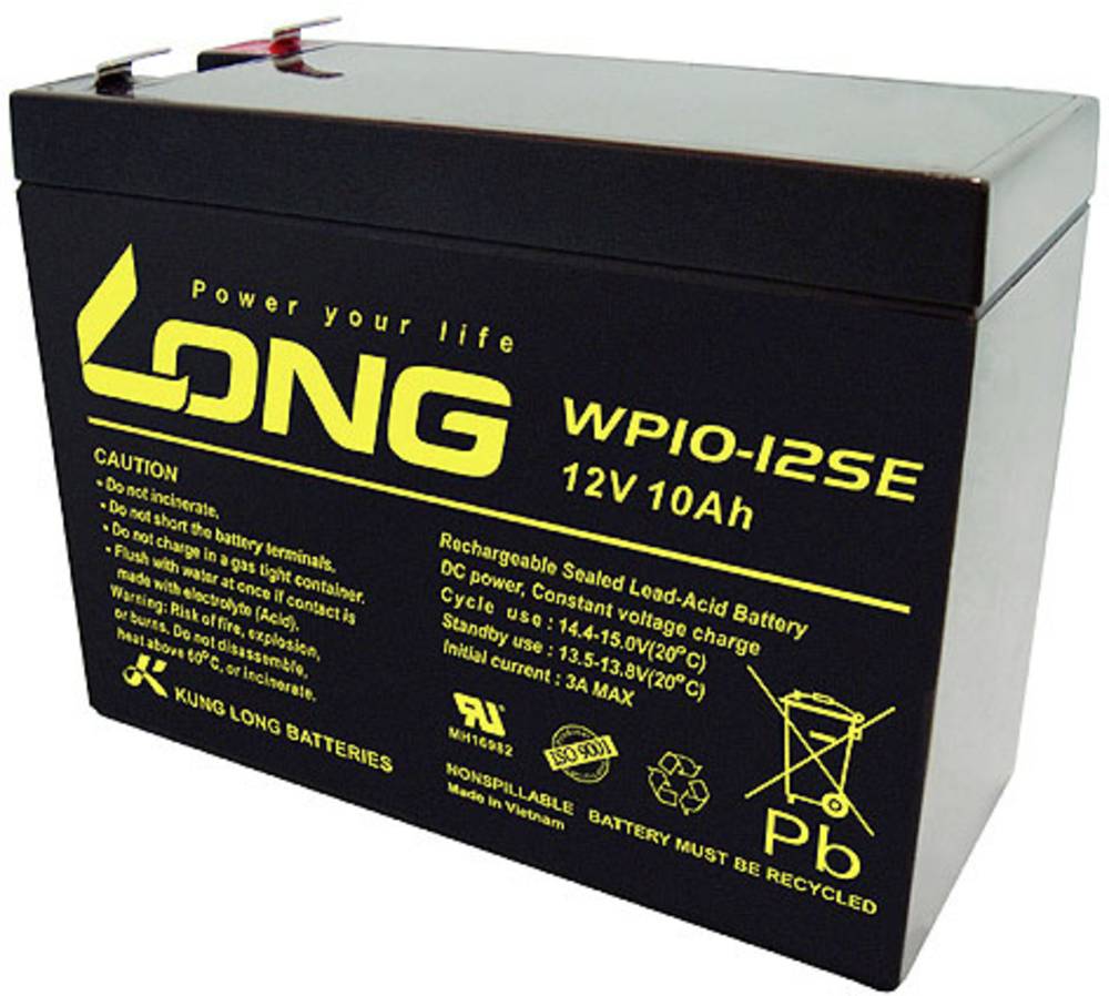 Long WP10-12SE Bleiakku 12V 10Ah AGM, Flachstecker, 151 x 118 x 65mm, ideal für medizinische Geräte und Notbeleuchtung