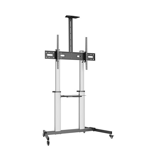 conecto TV Ständer Standfuß rollbar 60-100 Zoll für viele Fernseher/Monitore I Mit Rollen höhenverstellbar/schwenkbar/drehbar I Modell LM-FS03E - Silber/Schwarz