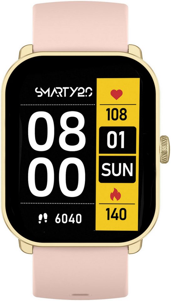 SMARTY 2.0 Smarty 2.0 Smartwatch (1,78 Zoll) Set, 2-tlg., mit Wechselband in rosa-schwarz & goldfarben, Super AMOLED Display, Herzfrequenzsensor, IP68, Android & iOS kompatibel, Bluetooth 5.2