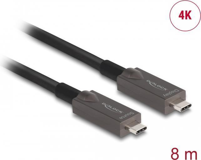 DeLOCK Aktives Optisches USB-C Video + Daten + PD Kabel, 8 m, 4K Auflösung, Schwarz