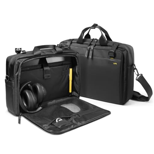 Spigen Klasden Laptop Bag, Notebooktasche für 16 Zoll Laptops, Schwarz mit doppeltem Reißverschluss und Laptopständer-Funktion