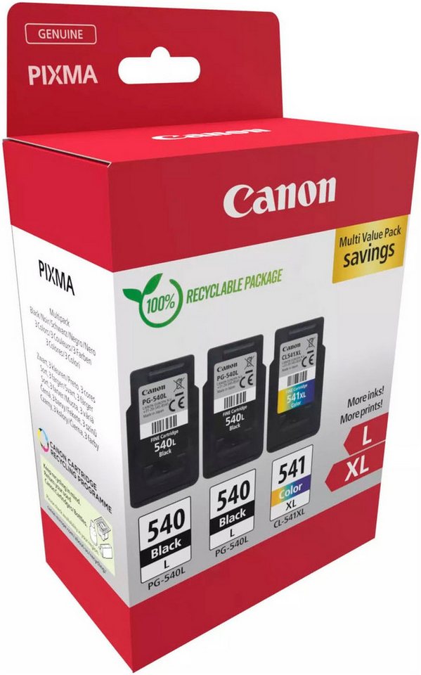 Canon PG-540L x2/CL-541XL Triple Pack Tintenpatrone, Original Canon Tinte, hohe Reichweite, 3-tlg