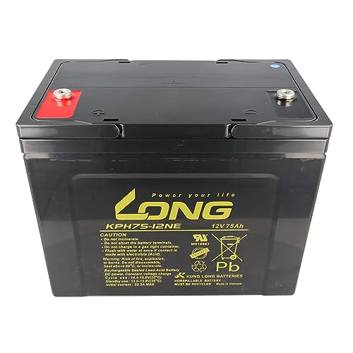 Kung Long KPH75-12NE, Blei Akku 12 Volt 75Ah mit M6 Innengewinde, wartungsfrei und zyklenfest, schwarz