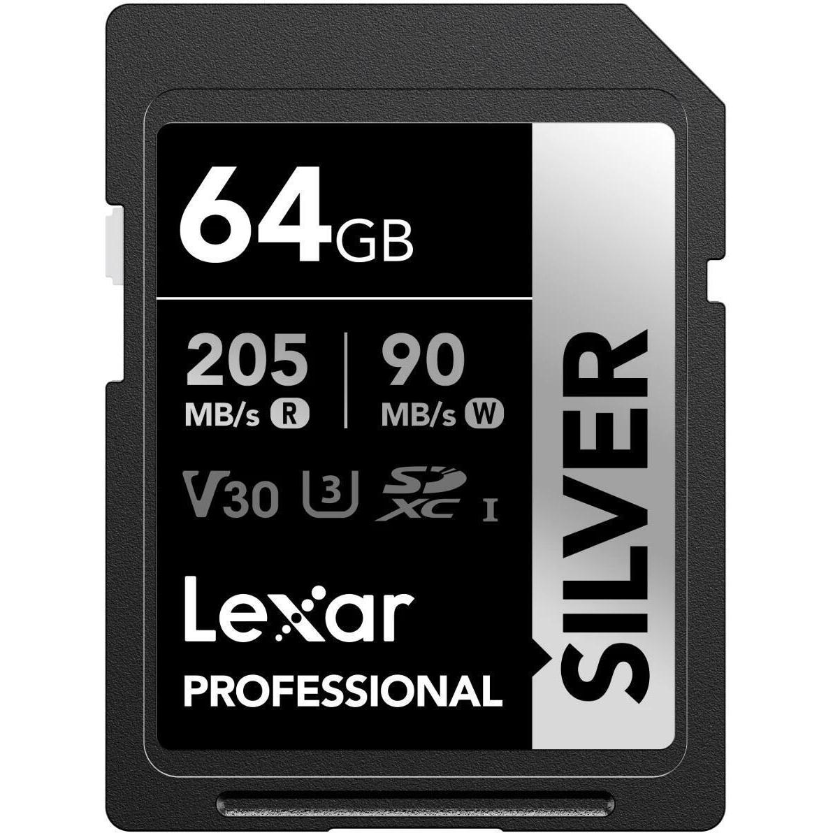 Lexar Professional SILVER SDXC UHS-I Karte, 64GB, hohe Übertragungsgeschwindigkeit, Silber