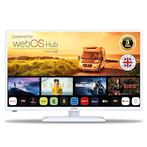 Cello White Traveller Smart TV 32 Zoll, 12 Volt mit WebOS, Bluetooth, Netflix und DAZN für Wohnmobile, Wohnwagen und LKW