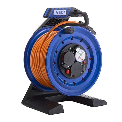HEDI Vollkunststoff-Kabeltrommel Generation 7 Companion, 25 m HEDI Panzerkabel Plus, spritzwassergeschützte 3-fach Schutzkontakt-Steckdose 250 V, K7A25QTF