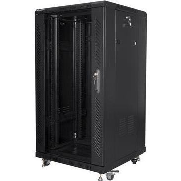 Lanberg FF01-6622-12B Rack 22U, freistehendes 19 Zoll Gestell mit 800 kg Tragfähigkeit und abschließbaren Türen, Schwarz