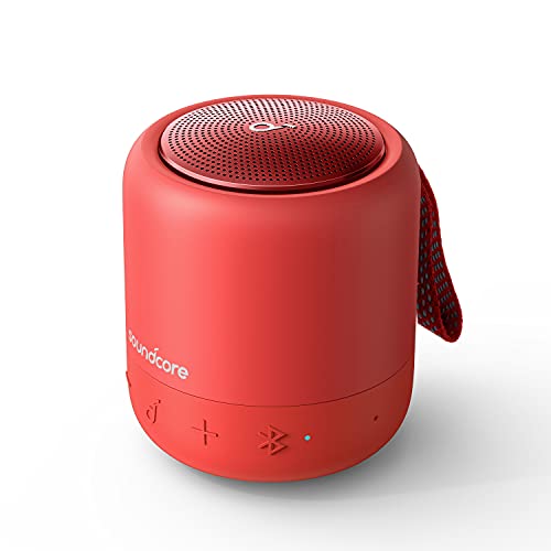 soundcore Anker Mini 3 Bluetooth-Lautsprecher mit BassUp und PartyCast Technologie, USB-C, Wasserschutz IPX7, Individueller EQ, Rot