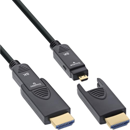 InLine® HDMI AOC Kabel Ultra High Speed 2.1 mit abnehmbaren Steckern, 8K/4K HDR eARC, vergoldete Kontakte, flexibel verlegbar, 80m, 17980O