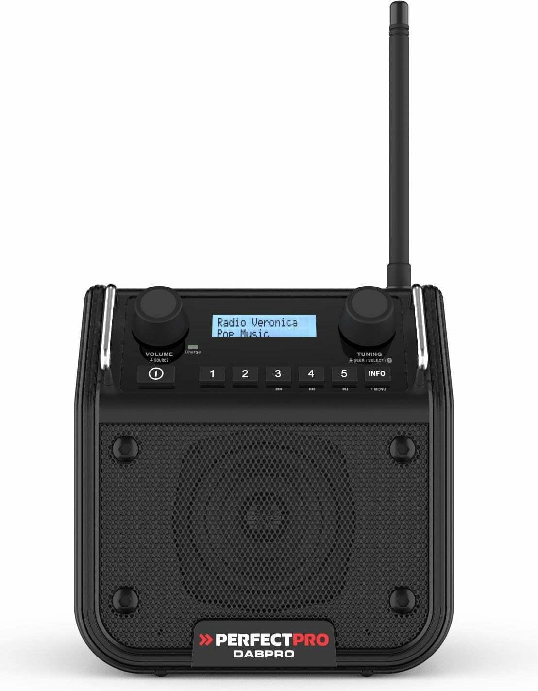 PerfectPro Dabpro 18V Baustellenradio mit UKW & DAB+, Bluetooth, AUX In, 3 Zoll-Lautsprecher, schwarz
