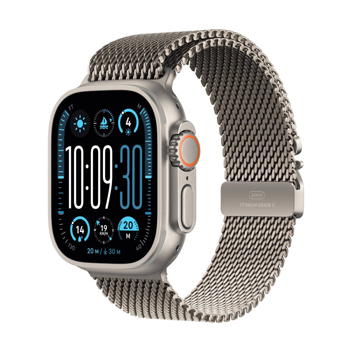 Apple Watch Ultra 2 GPS + Cellular, 49 mm Titangehäuse, Milanese Loop Natur – M