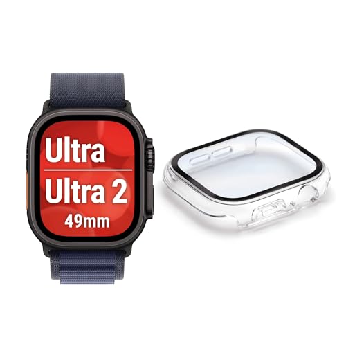 Displex 10H Panzerglas für Apple Watch Ultra (2/3) (49mm), Full Body Schutz, IP68 Wasserdicht, Snap-On Montage, rundum Displayschutz, transparent