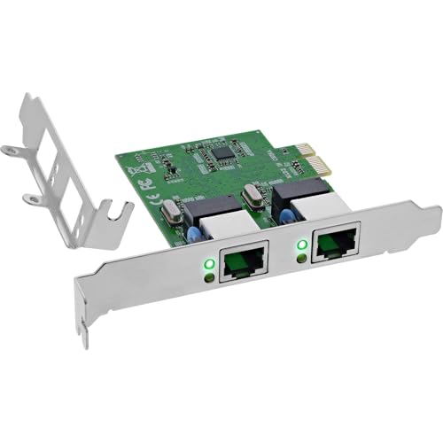 InLine Dual Gigabit Netzwerkkarte, Mini PCI Express mit 2 RJ45-Anschlüssen, Unterstützung für Jumbo Frames und energieeffiziente Datenübertragung