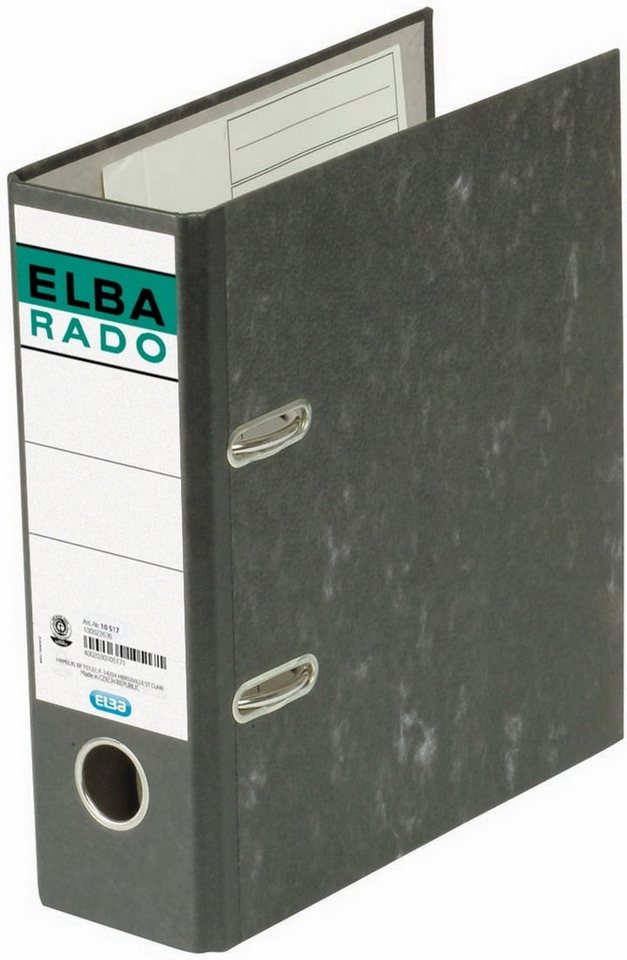 ELBA Aktenordner Ordner rado für A5 hoch 75mm Wolkenmarmor schwarz, mit präzise schließender Hebelmechanik und Umweltzeichen Der Blaue Engel