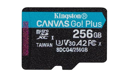 Kingston Canvas Go Plus microSDXC Speicherkarte Gen4 200MB/s A2 U3 V30 256GB, Einzelpaket, Schwarz