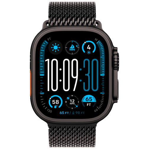 Apple Watch Ultra 2, Smartwatch in Schwarz mit schwarzem Metallarmband L