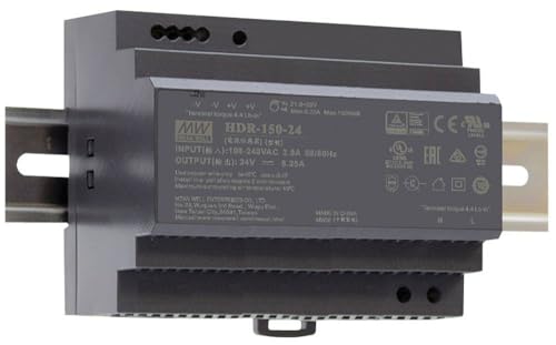 Mean Well HDR-150-15, Ultra Slim DIN-Schienen-Netzteil mit 15V Ausgang, universellem Eingang 85-264V AC, geringer Standby-Verbrauch