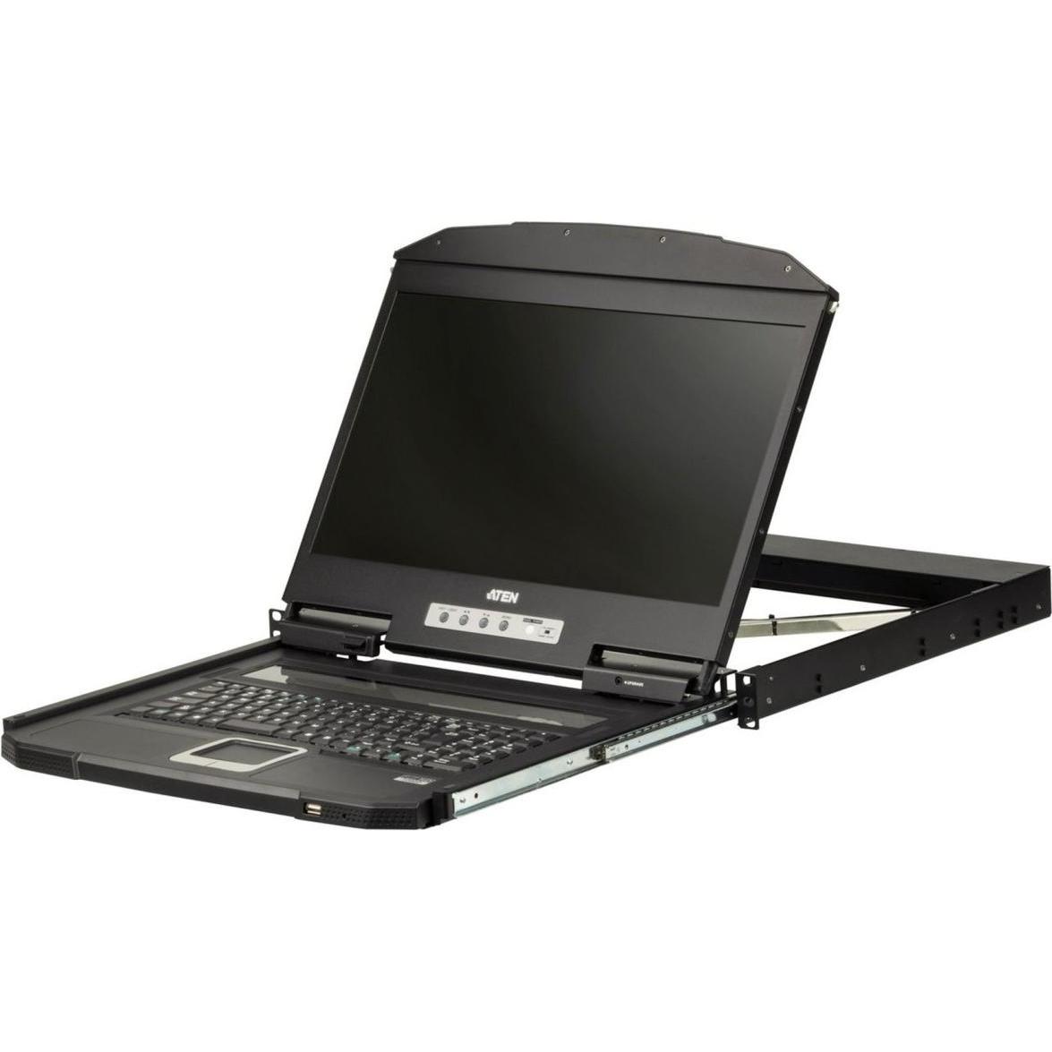 Aten CL3700NW ES, Single Rail 18,5"-LCD KVM Konsole (USB HDMI), kurze Tiefe, Schwarz